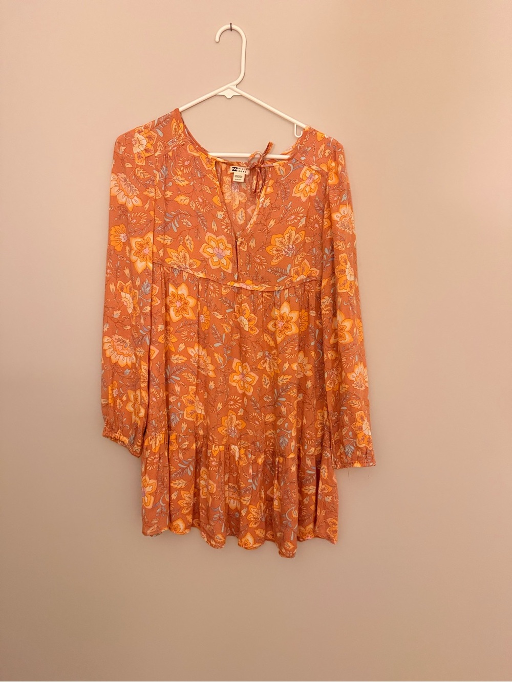 Billabong Orange Floral Long Sleeve Mini Dress